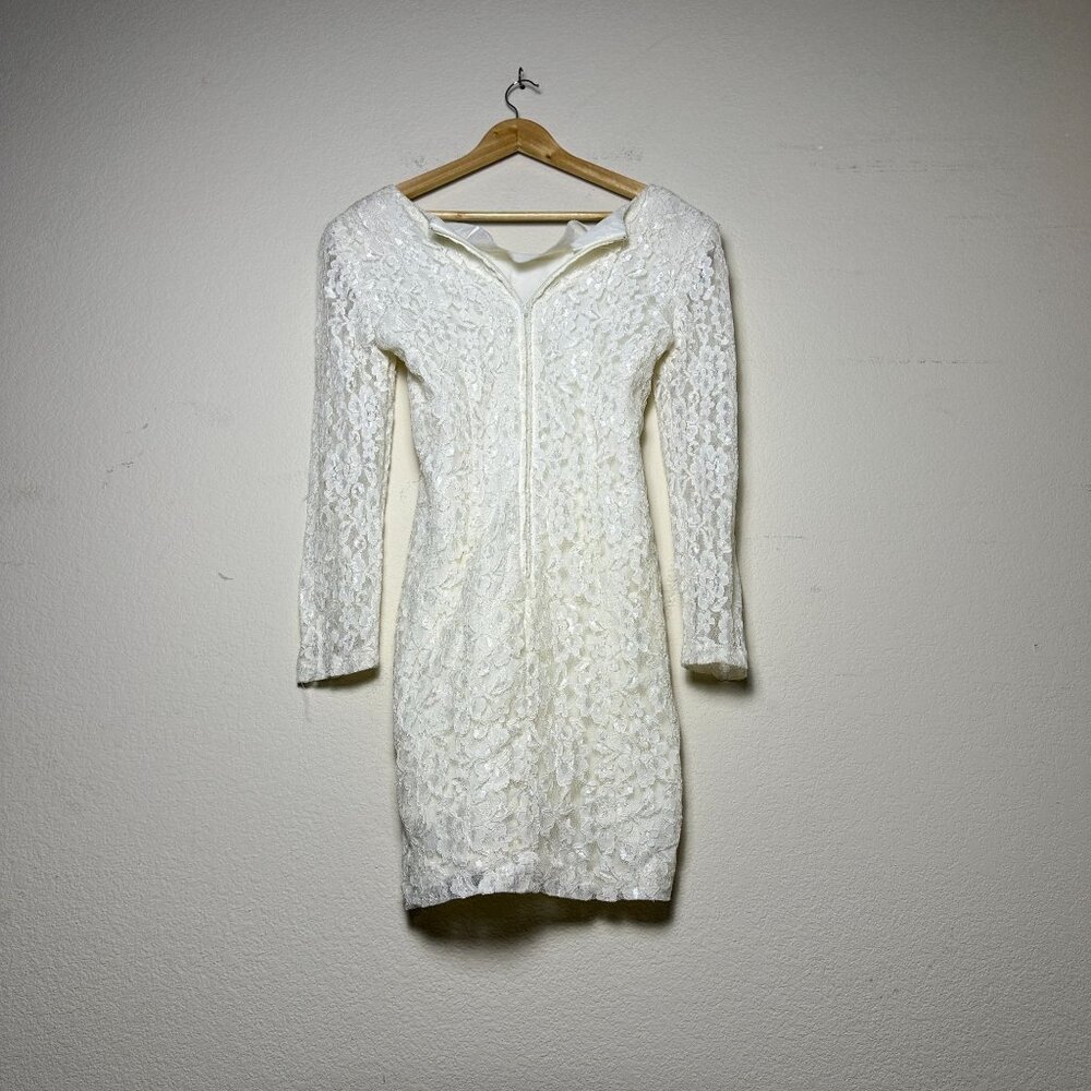 VTG Stella USA Crochet Lace Sheath Crochet Dress Women 8 White Floral Classy